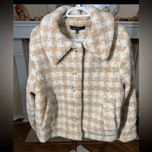 Blu Pepper Cream and Tan Checkered Teddy Jacket
